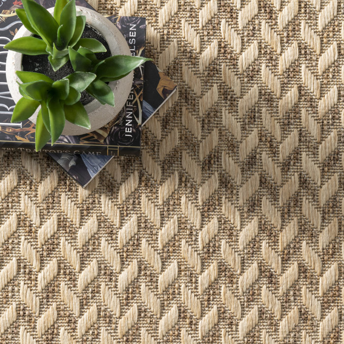 Sand & Stable Malaya Herringbone Power Loom Beige Indoor/Outdoor Patio